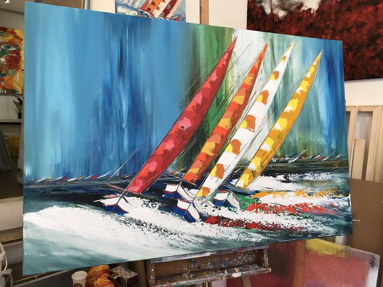 Original Abstract Expressionism Sailboat Painting by Olivier Messas