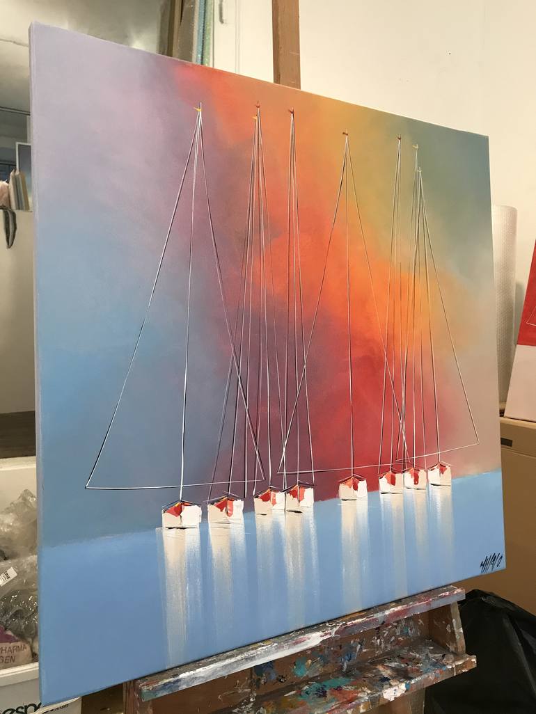 Original Figurative Sailboat Painting by Olivier Messas