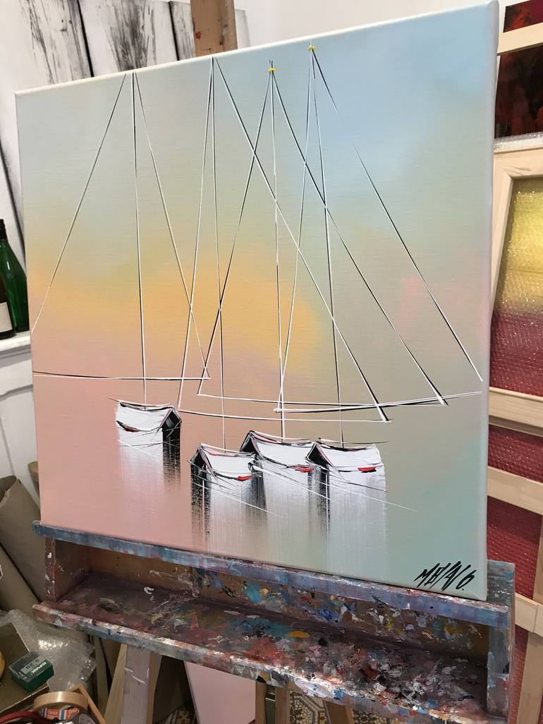 Original Abstract Expressionism Sailboat Painting by Olivier Messas