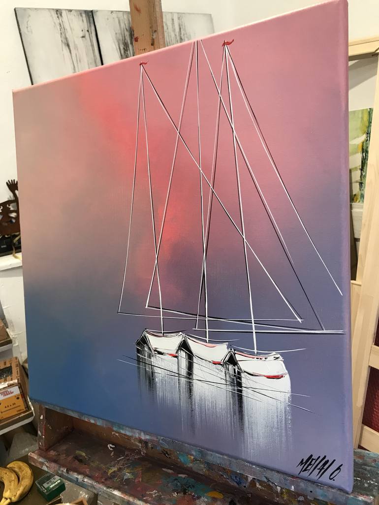 Original Fine Art Sailboat Painting by Olivier Messas