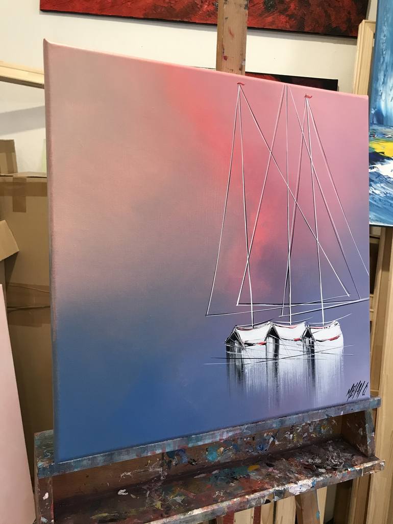 Original Fine Art Sailboat Painting by Olivier Messas