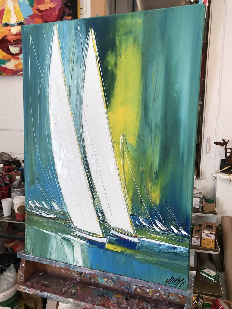 Original Fine Art Sailboat Painting by Olivier Messas