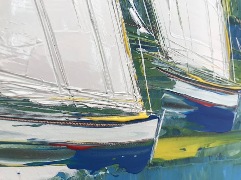 Original Fine Art Sailboat Painting by Olivier Messas