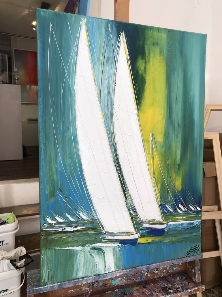 Original Fine Art Sailboat Painting by Olivier Messas