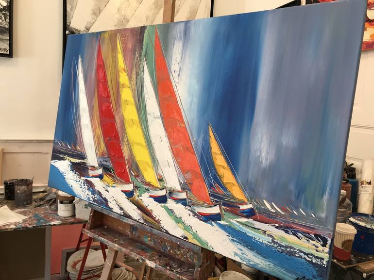 Original Abstract Sailboat Painting by Olivier Messas