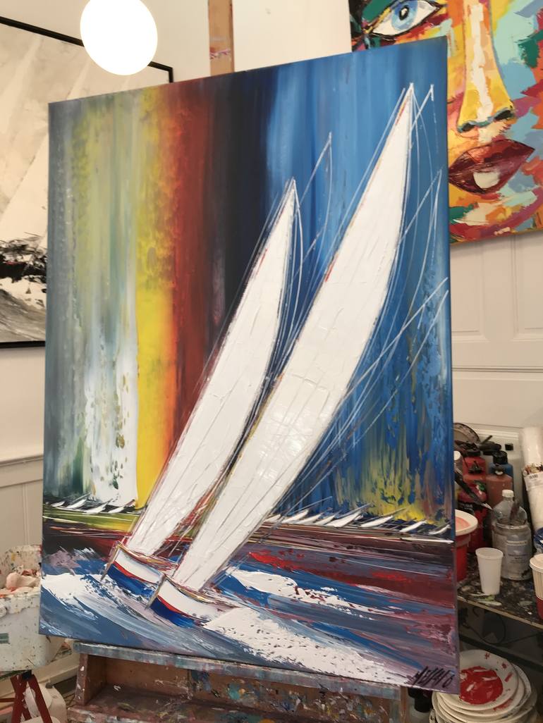 Original Figurative Sailboat Painting by Olivier Messas