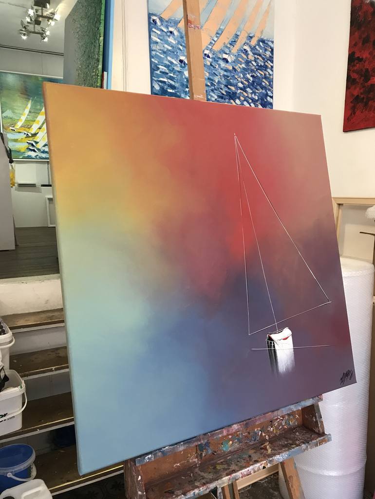 Original Abstract Sailboat Painting by Olivier Messas