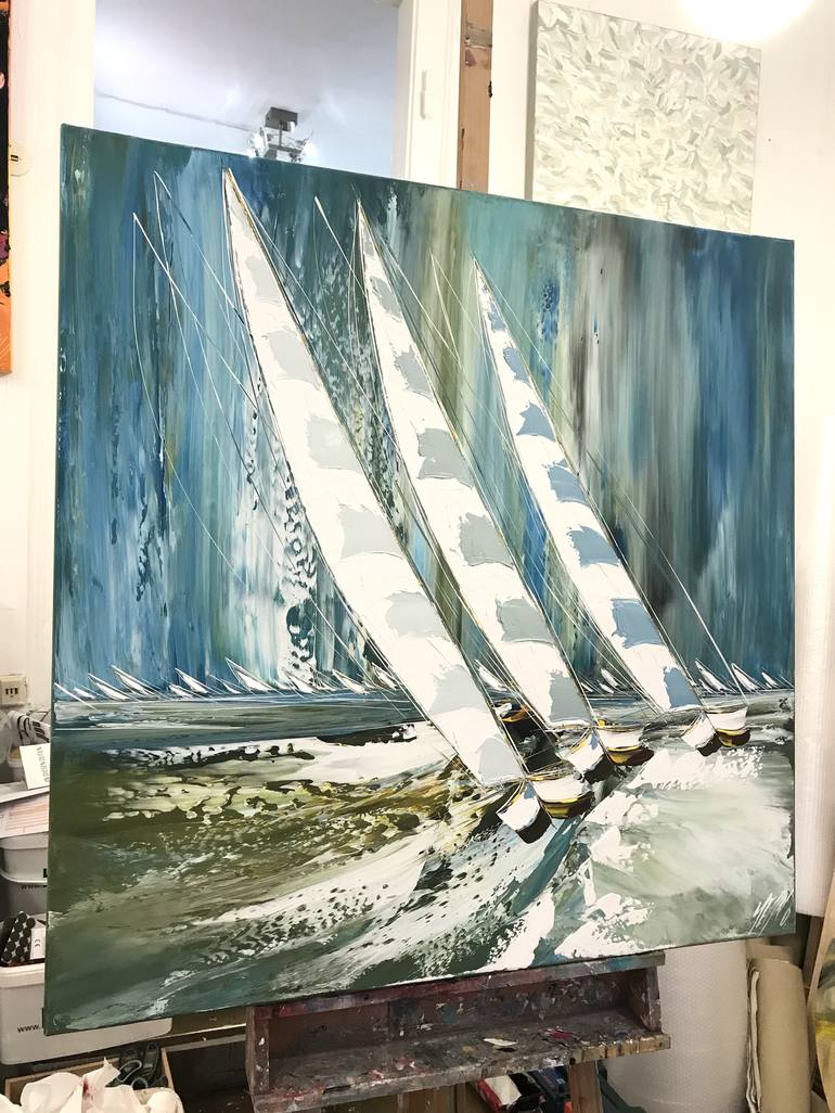 Original Figurative Sailboat Painting by Olivier Messas