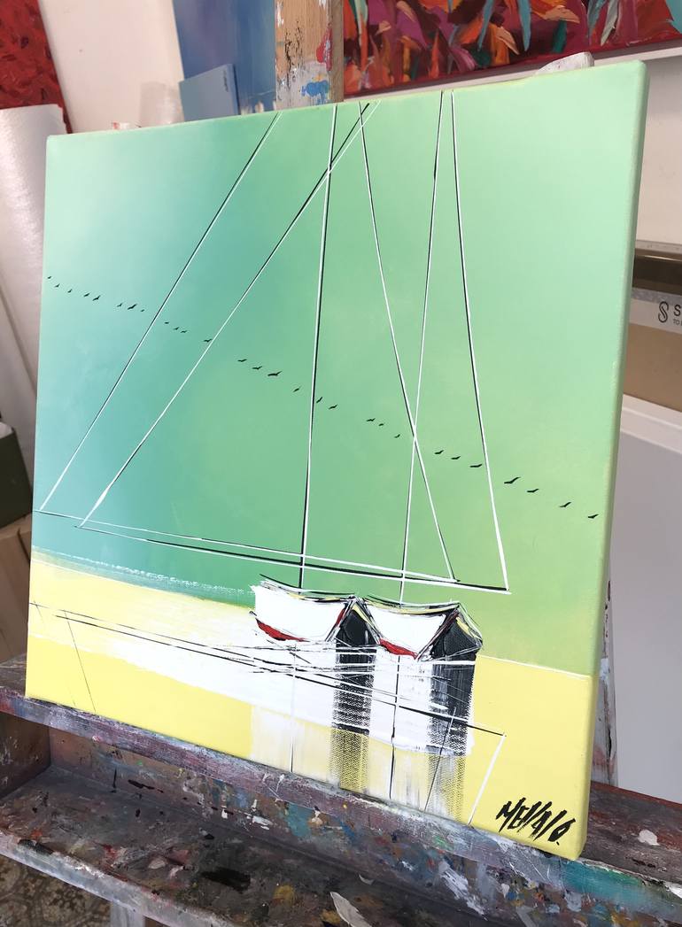 Original Illustration Sailboat Painting by Olivier Messas