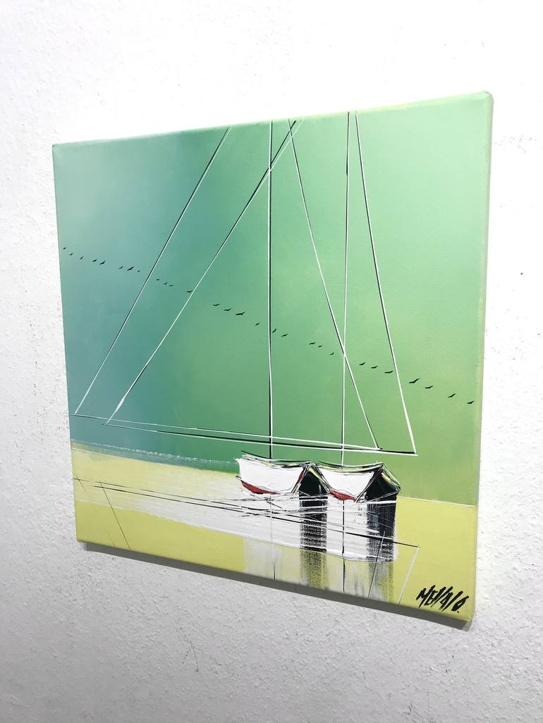 Original Illustration Sailboat Painting by Olivier Messas