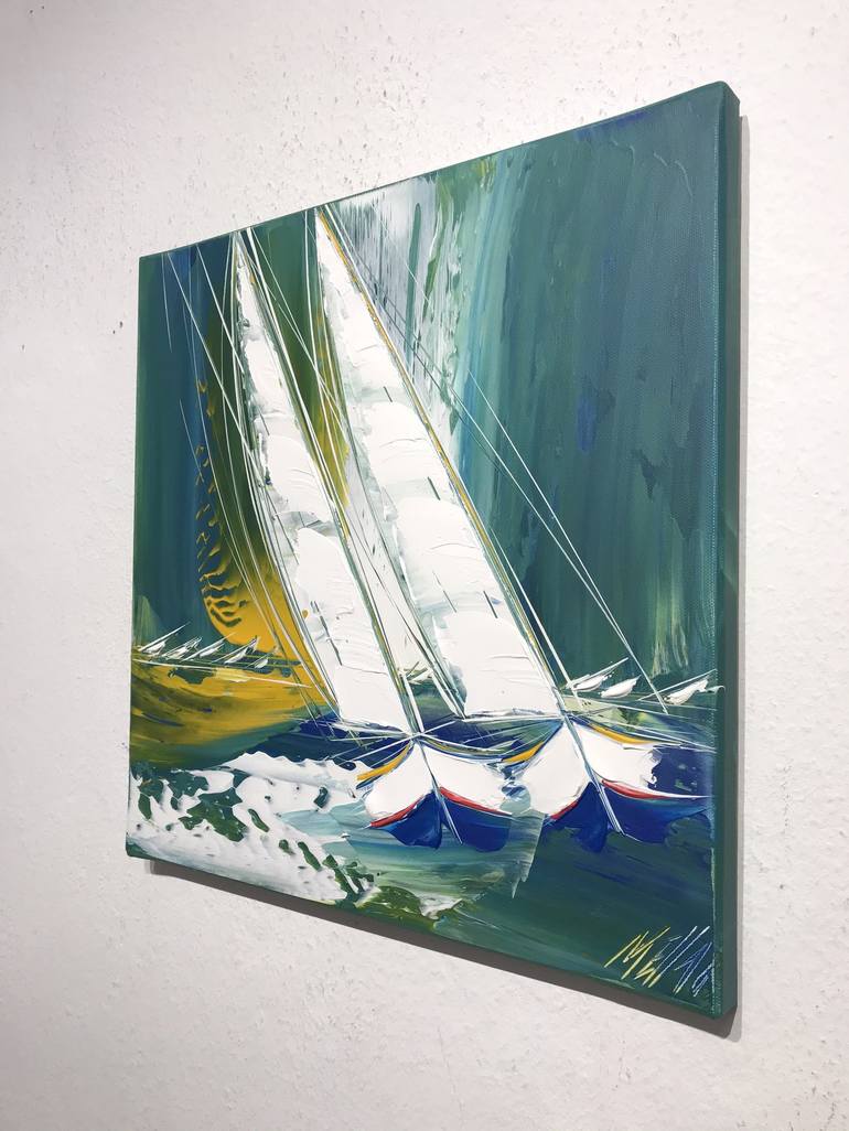 Original Fine Art Sailboat Painting by Olivier Messas