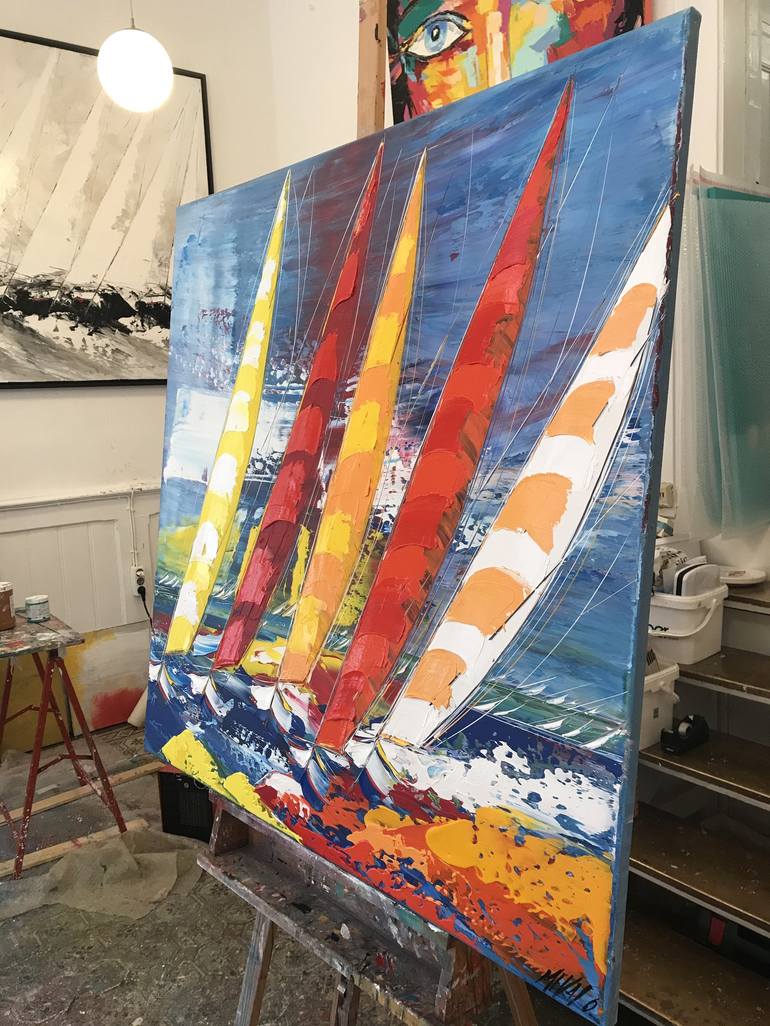 Original Pop Art Sailboat Painting by Olivier Messas