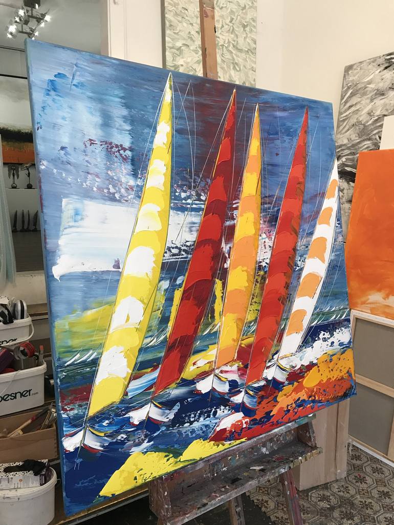 Original Pop Art Sailboat Painting by Olivier Messas