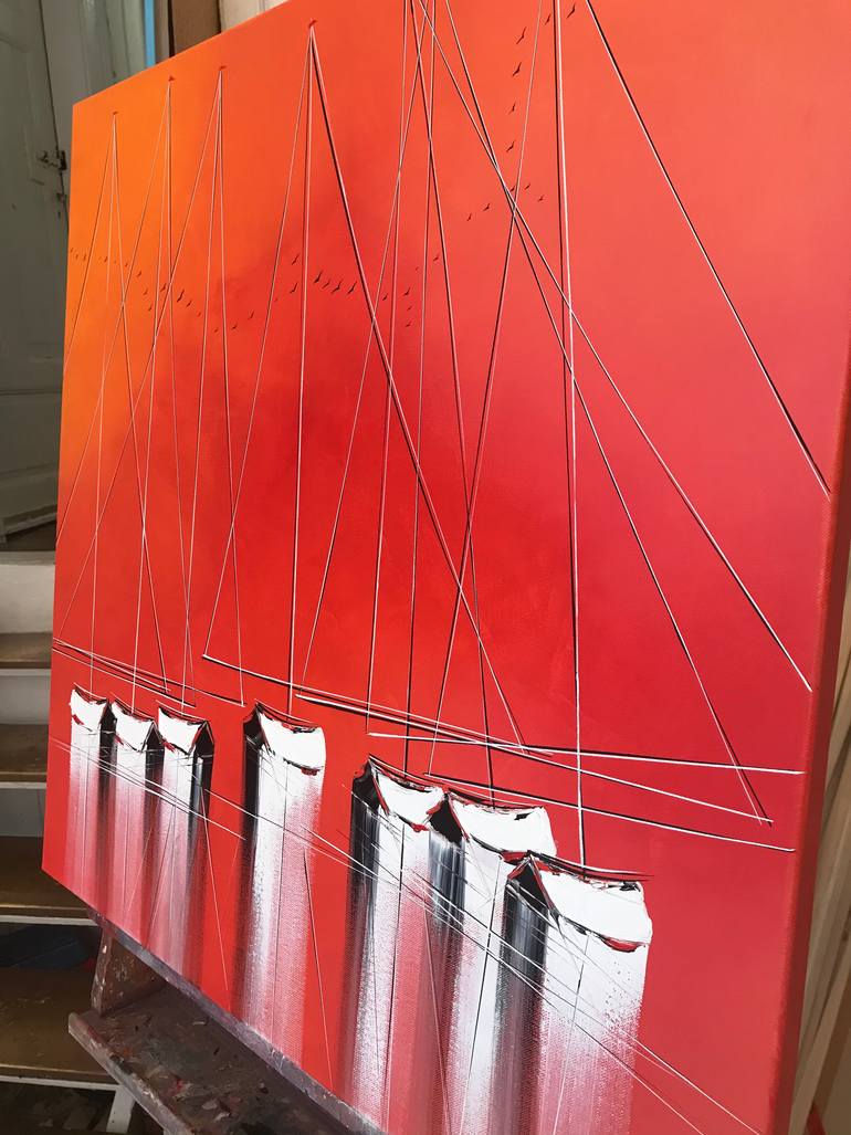 Original Fine Art Sailboat Painting by Olivier Messas