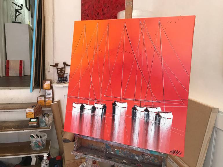 Original Fine Art Sailboat Painting by Olivier Messas