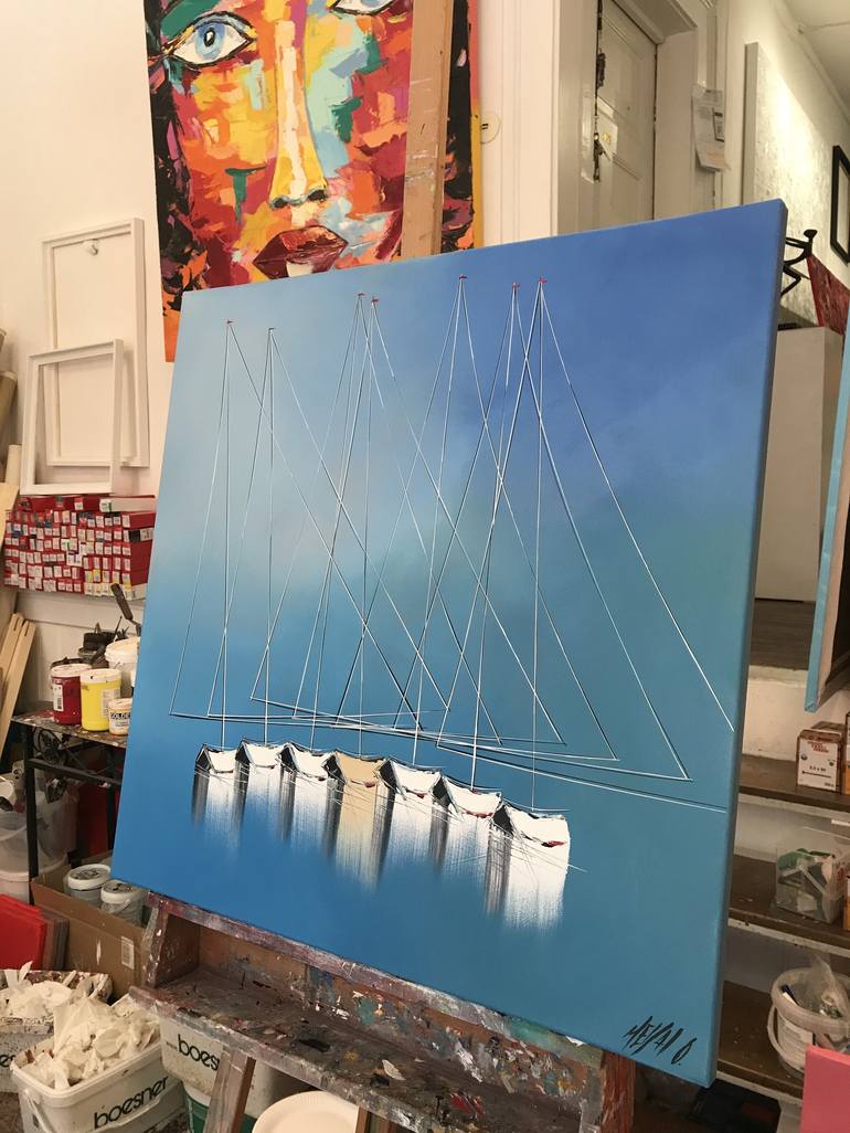 Original Figurative Sailboat Painting by Olivier Messas