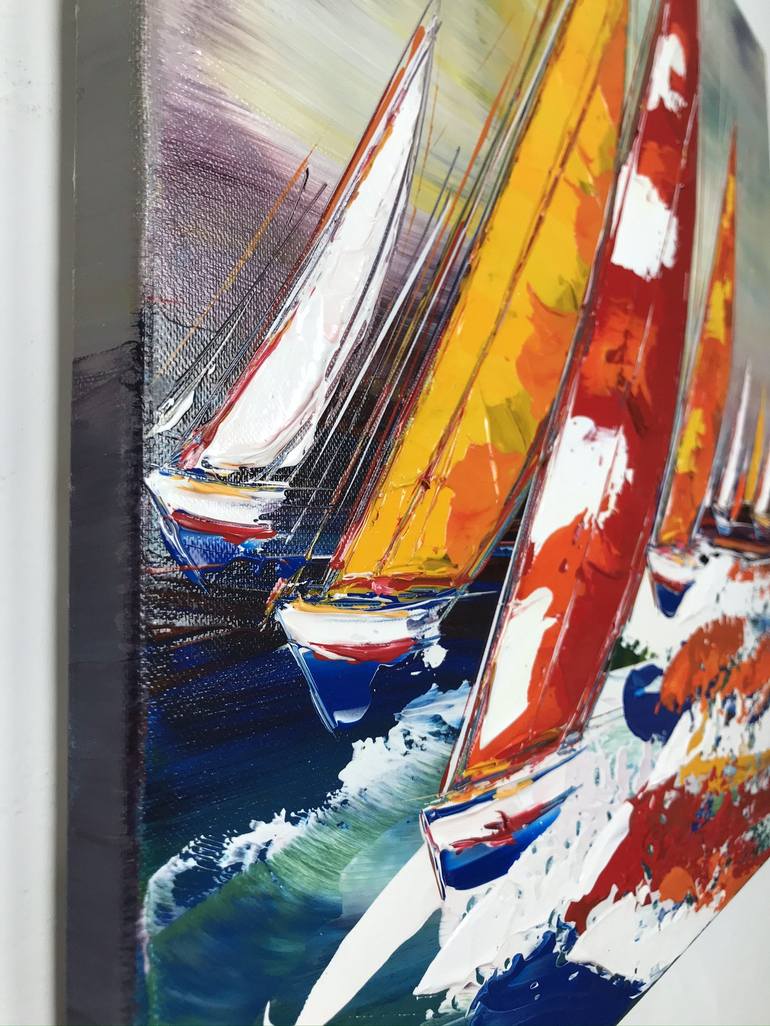 Original Abstract Expressionism Sailboat Painting by Olivier Messas