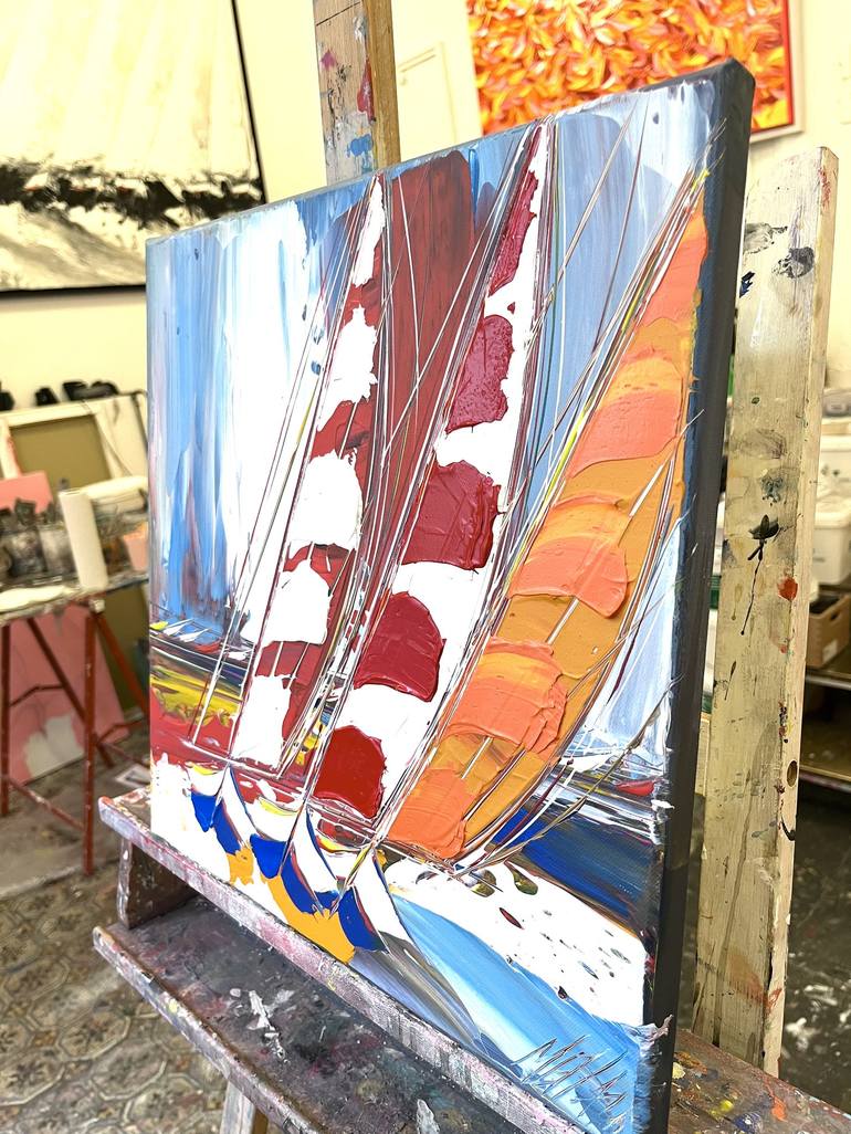 Original Pop Art Sailboat Painting by Olivier Messas