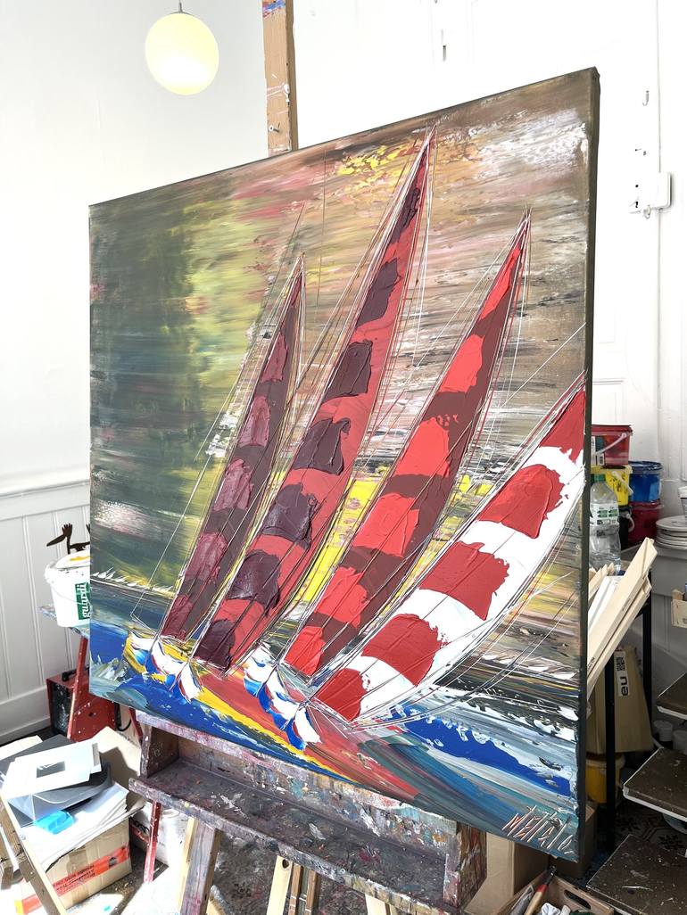 Original Figurative Sailboat Painting by Olivier Messas