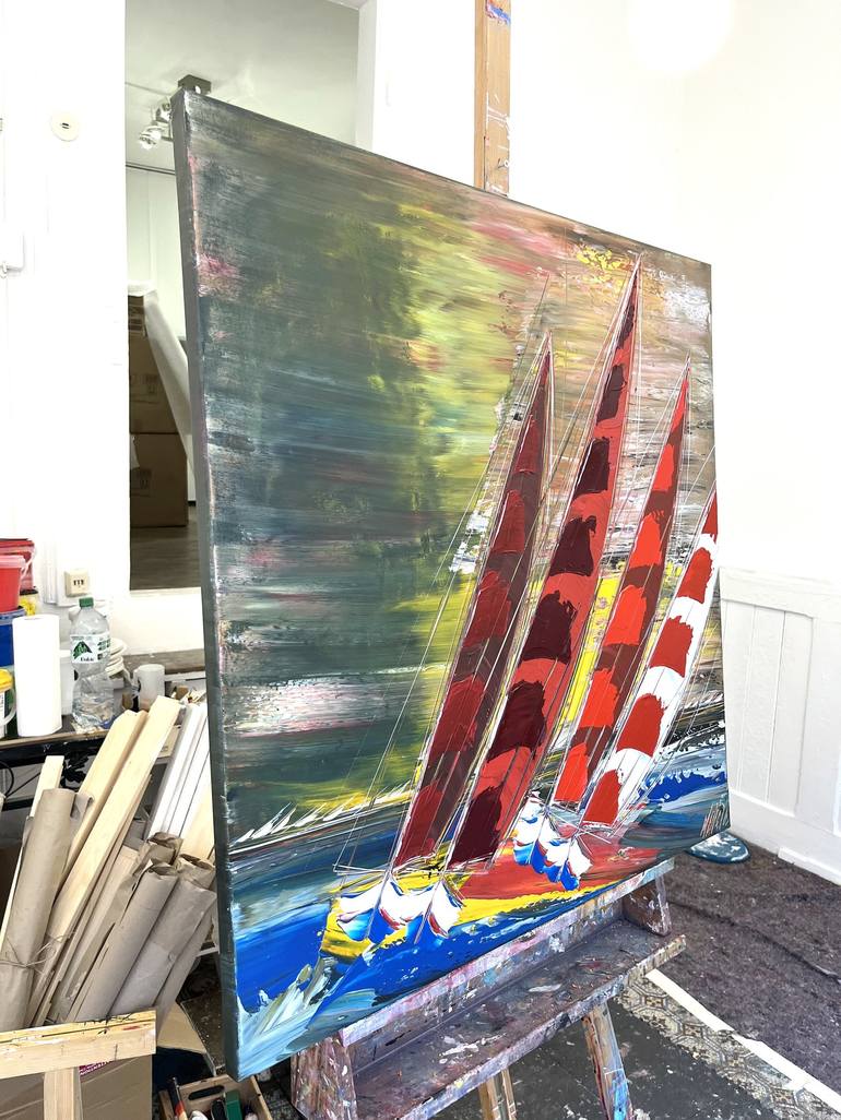 Original Figurative Sailboat Painting by Olivier Messas