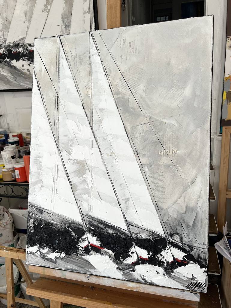 Original Abstract Sailboat Painting by Olivier Messas