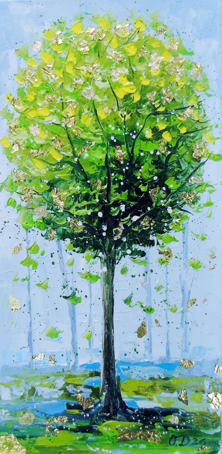 Mountain waterfall by the lake Painting by Olha Darchuk | Saatchi Art