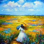 Woman Walking Through a Flower Field by Olha Darchuk
