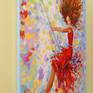 Girl on the swing oil painting on canvas without frame as edges are painted,100% handmade palette knife,decorate your interior and will give positive emotions to you and your family.Ready to hang. Girl,woman,swing,impressionism,oil painting.