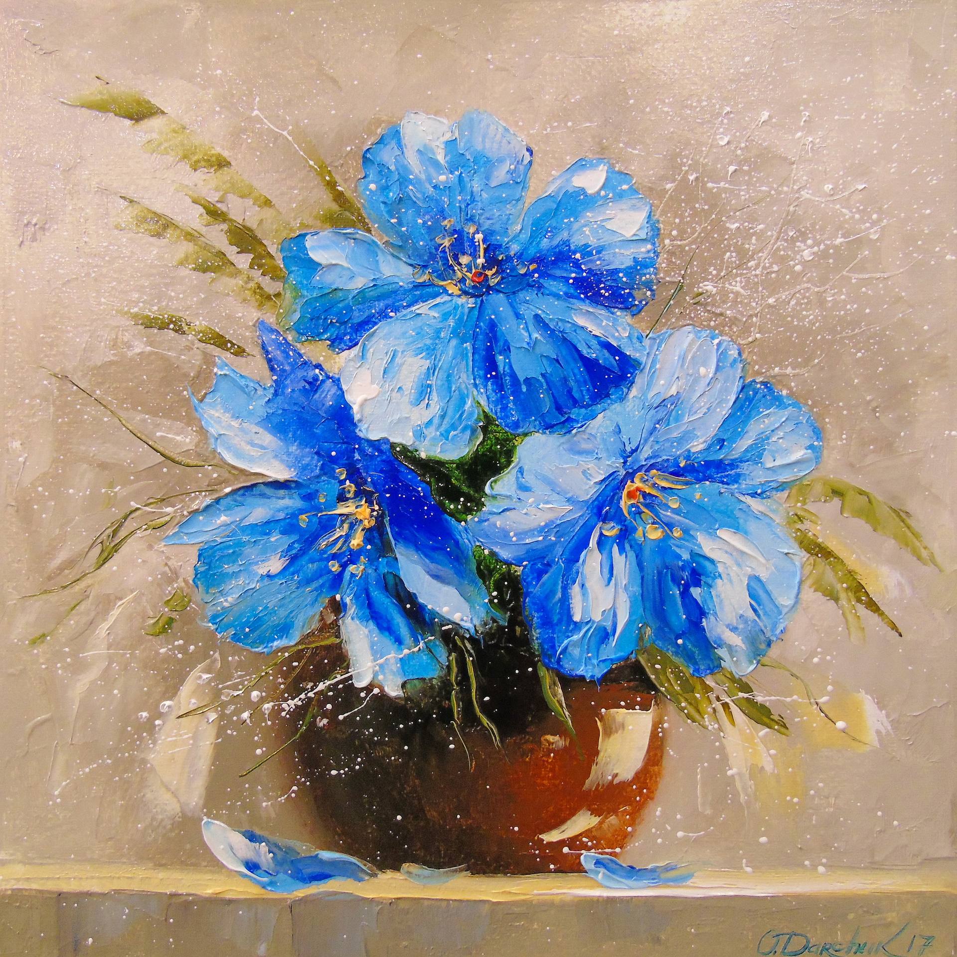 【M6号】good blue(flozen star) painting 油絵 Blue flowers Painting by Olha Darchuk | Saatchi Art South Africa