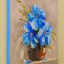 Blue flowers,oil painting on canvas without frame as edges are painted,100% handmade palette knife and high quality oil,will decorate your interior for a long time and will give you and your family positive emotions. Ready to hang.