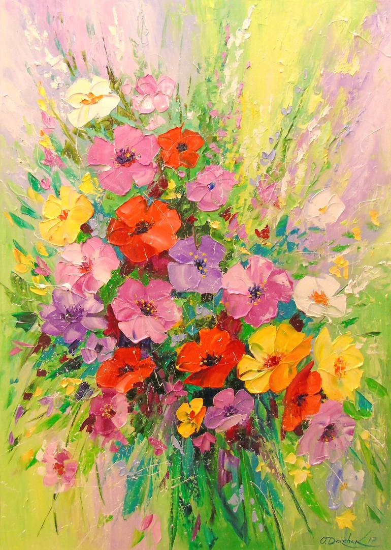 A bouquet of wild flowers Painting by Olha Darchuk | Saatchi Art
