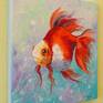 Goldfish, oil painting on canvas without a frame, as the edges are painted, 100% handmade by high-quality oil and palette knife, will decorate your interior and for a long time will give you and your loved ones positive emotions. Ready to hang. Fish, goldfish, animal art, oil, canvas, impressionism, emotions, for the interior, for a gift.
