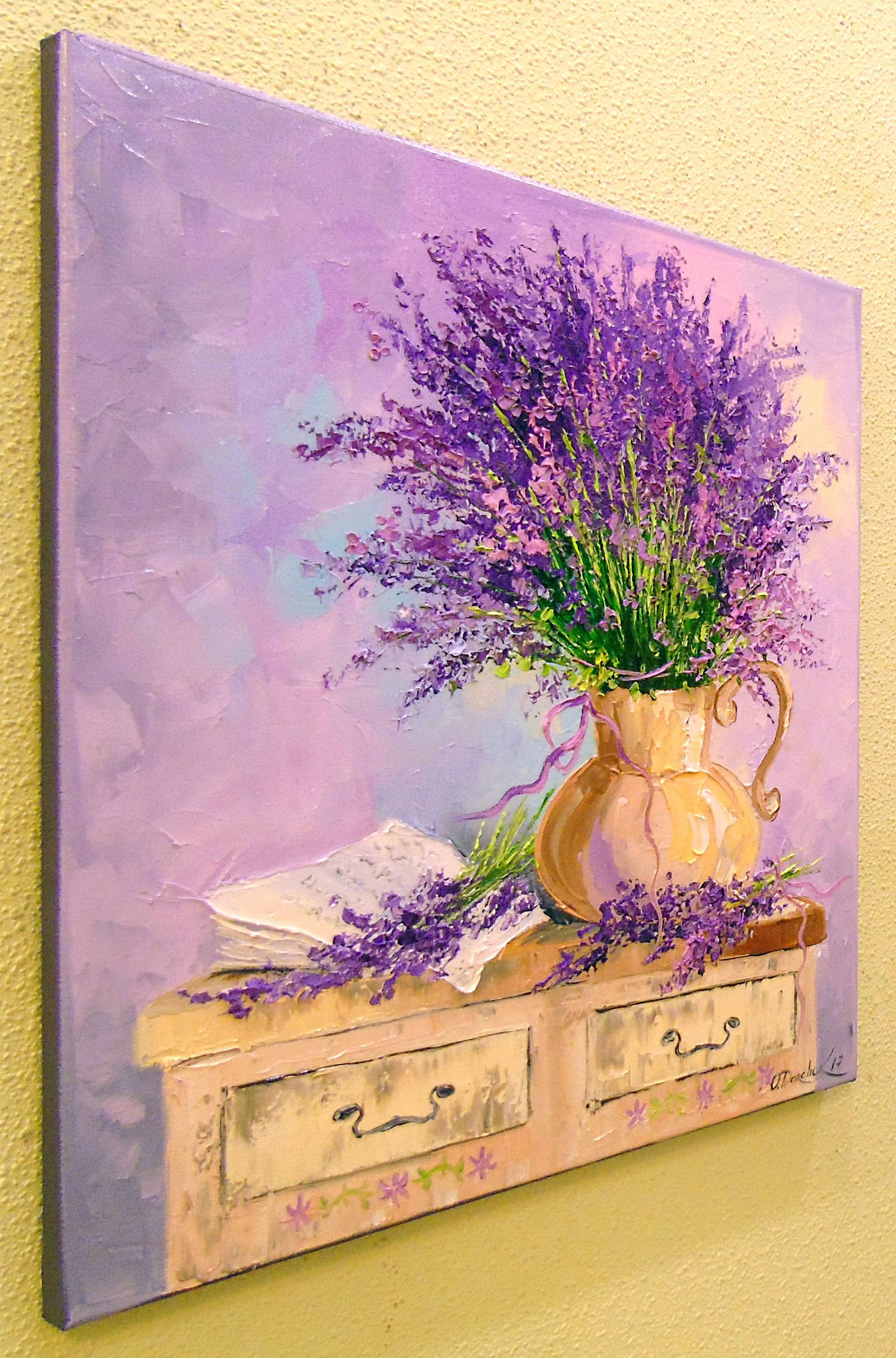 Painting lavender flowers in a vase artwork Bouquet art wall