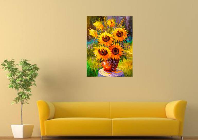 Bouquet of sunflowers in nature Painting by Olha Darchuk | Saatchi Art