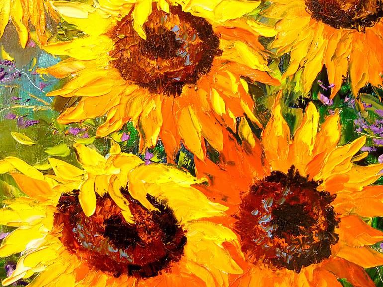 Bouquet of sunflowers in nature Painting by Olha Darchuk | Saatchi Art
