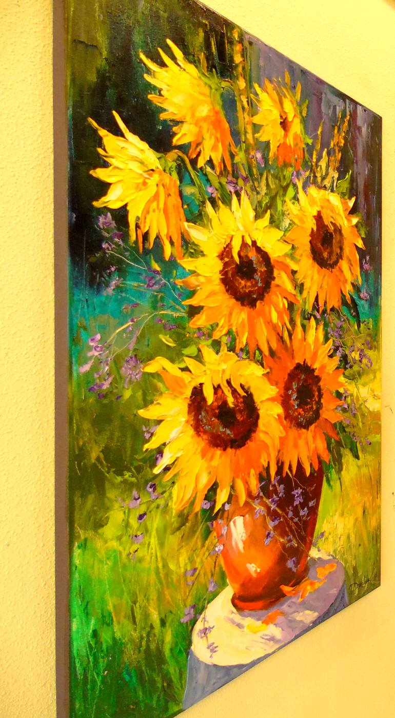 Bouquet of sunflowers in nature Painting by Olha Darchuk | Saatchi Art