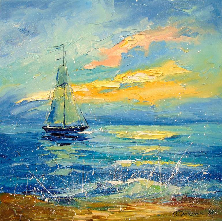 Sailboat At Dawn Painting By Olha Darchuk | Saatchi Art