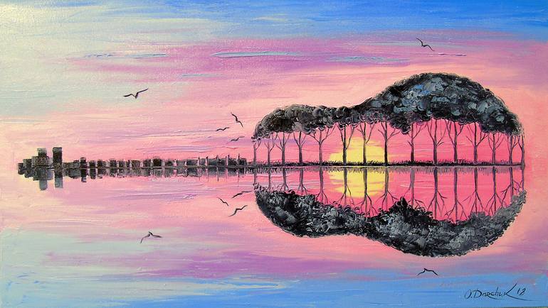 sunset guitar painting