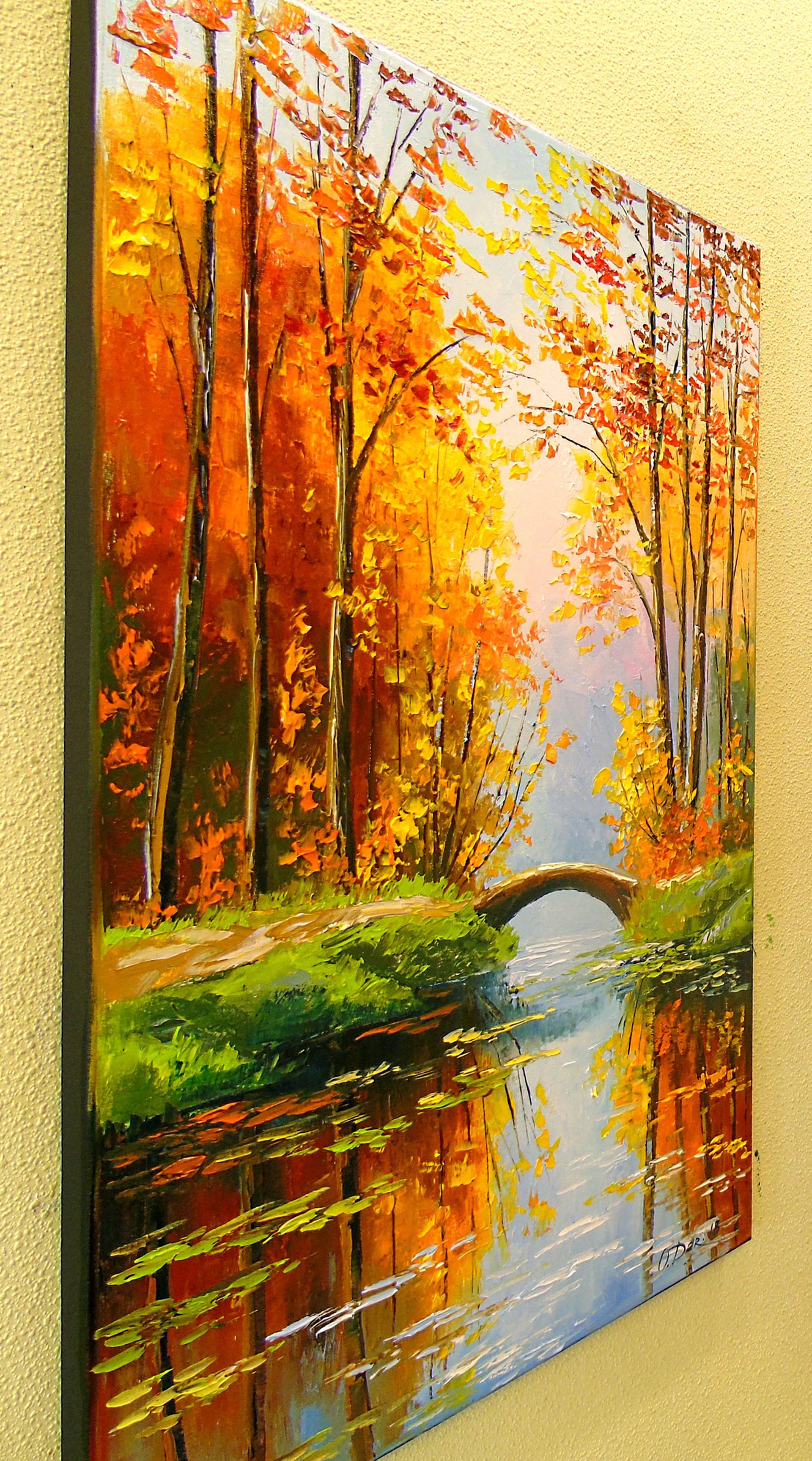 Autumn Forest with Bridge - on sale Original Acrylic Painting