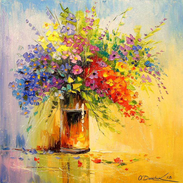 A bouquet of wild flowers Painting by Olha Darchuk | Saatchi Art