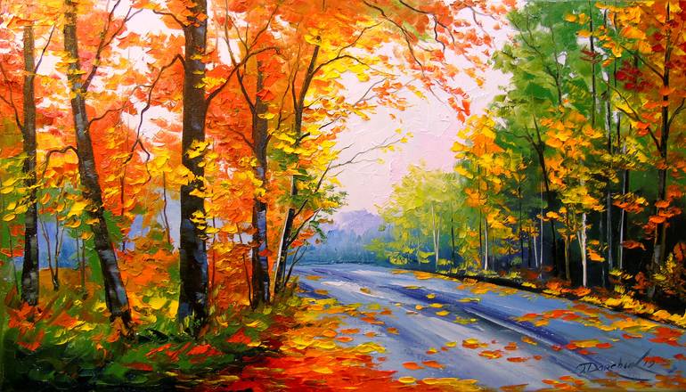 Autumn road Painting by Olha Darchuk | Saatchi Art Canada