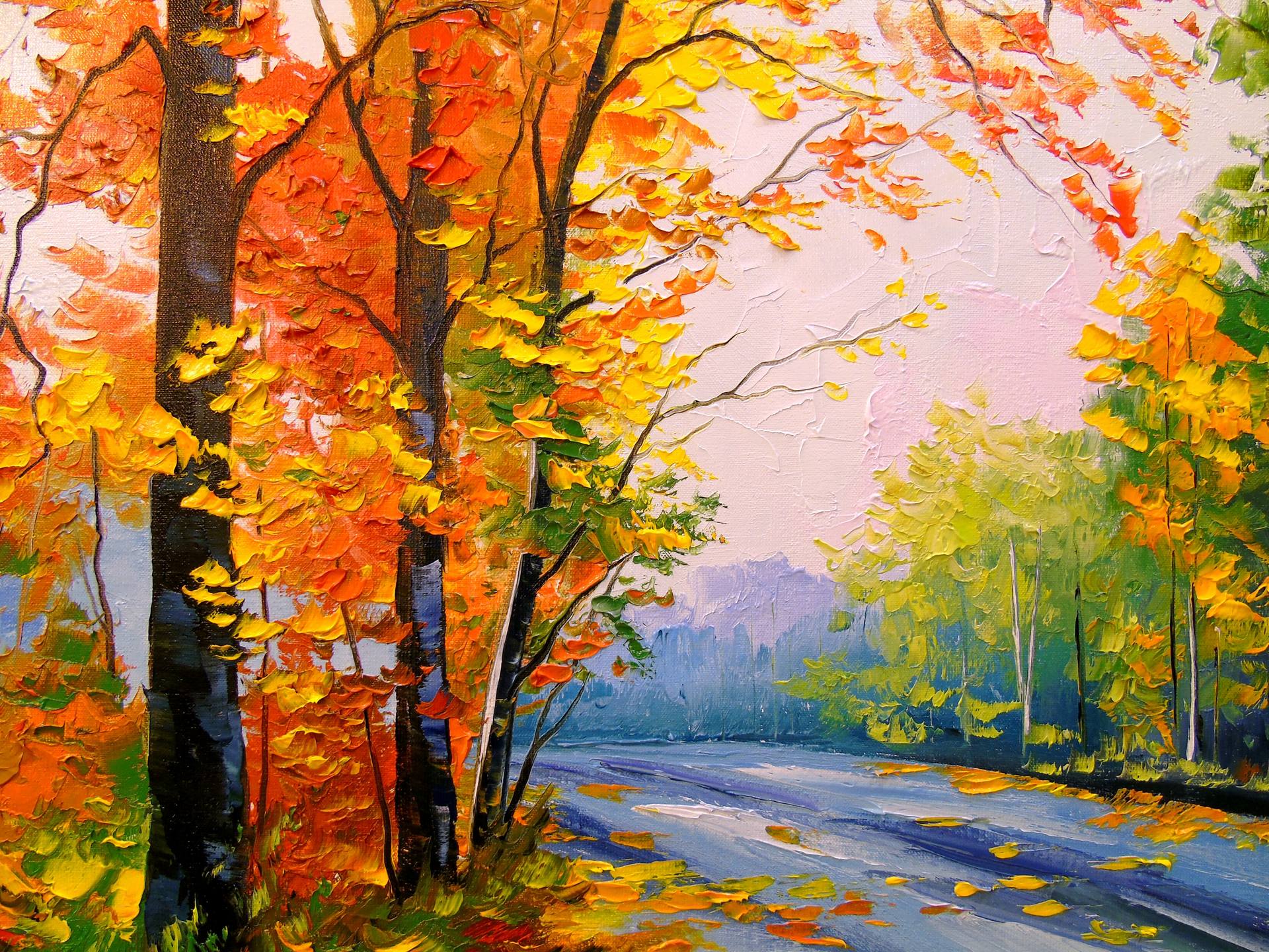 Autumn road Painting by Olha Darchuk | Saatchi Art Canada