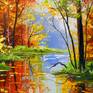 Autumn pond oil painting original work, unframed as the edges are painted 100 % handmade palette knife and high quality oil, for the interior or for a gift. Decorate your interior and for a long time will give joy to you and your family. Ready to hang. Autumn landscape art, painting, romance art, colorful art, bright, wall decor, interior, oil, impressionism, nature, multicolor art, art pond, for all
