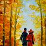Autumn walk in the Park oil painting, unframed as the edges are painted 100 % handmade palette knife and high quality oil, for interior or as a gift. Decorate your interior and for a long time will give joy to you and your family. Ready to hang