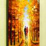 Autumn walk in the Park oil painting, unframed as the edges are painted 100 % handmade palette knife and high quality oil, for interior or as a gift. Decorate your interior and for a long time will give joy to you and your family. Ready to hang