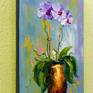 Orchid oil painting, unframed since the edges are painted 100 % handmade with palette knife and high quality oil, for interior or for gift. Decorate your interior and for a long time will give joy to you and your family. Ready to hang. Flower art, oil, painting, picture, nature, art, bright painting, for interior, wall decor, multicolor painting, Orchid art, for gift, flower pot