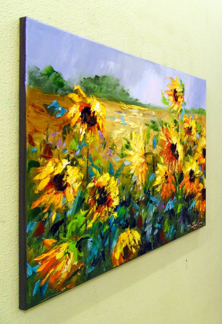 Wind and sunflowers Painting by Olha Darchuk | Saatchi Art