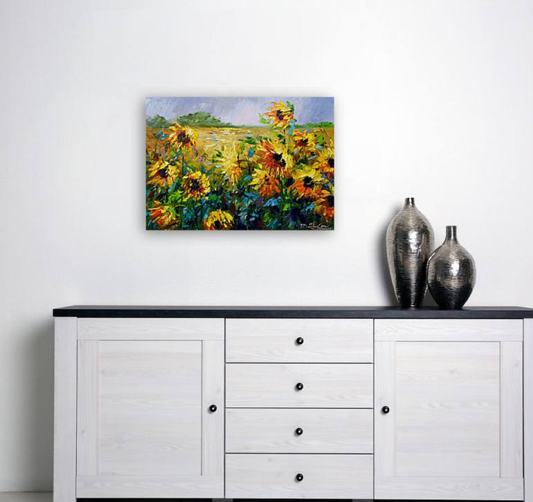 Wind and sunflowers Painting by Olha Darchuk | Saatchi Art