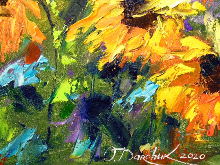 Wind and sunflowers Painting by Olha Darchuk | Saatchi Art