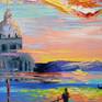 Venice and gondolas oil painting, unframed as the edges are painted 100 % handmade with a palette knife and high-quality oil, for the interior or as a gift. It will decorate your interior and will bring joy to you and your family for a long time. Ready to hang